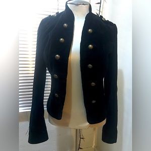 H&M divided black velvet military jacket size 8 (medium)